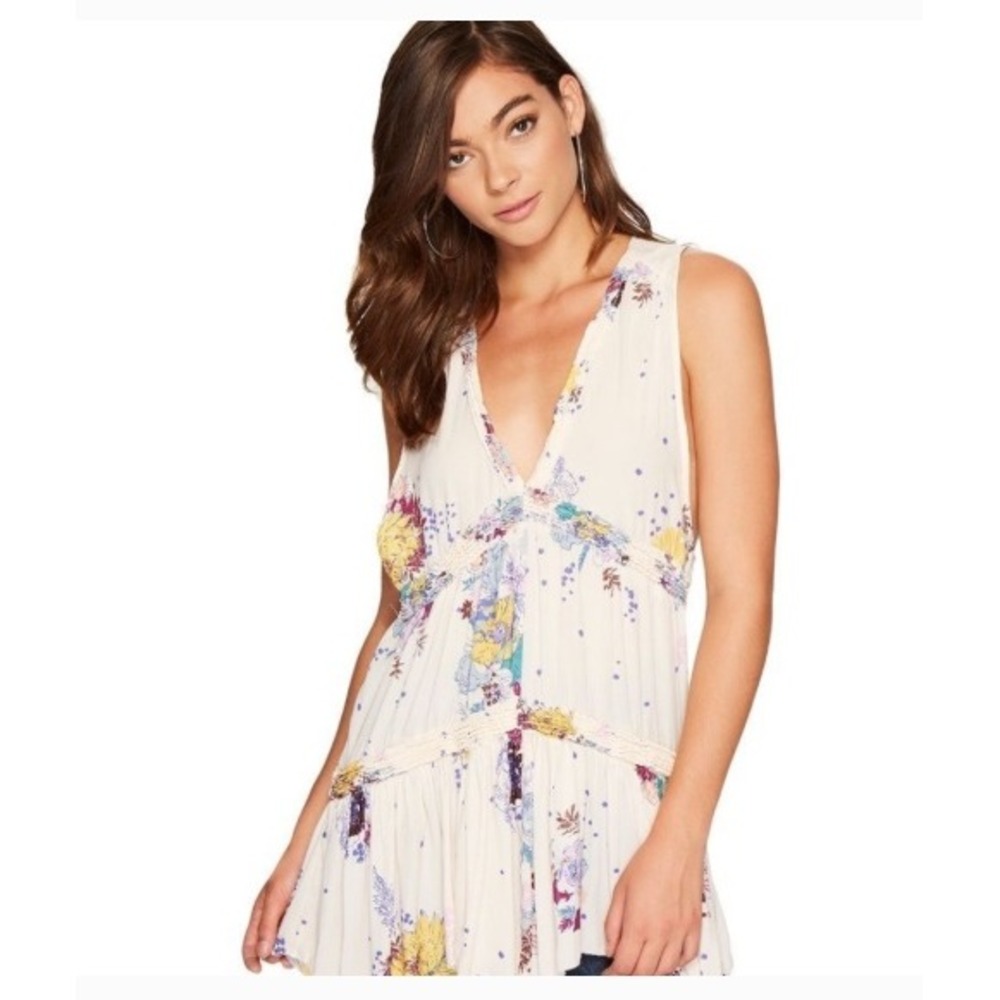 Free People Haze Floral‎ Tiered Tunic Sleeveless Size S OB587005